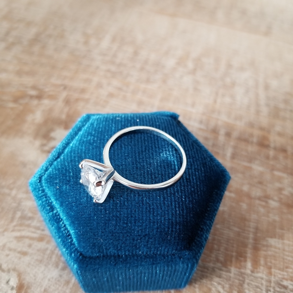 2ct Round Solitaire Sterling SIlver Ring - Picture 4 of 7